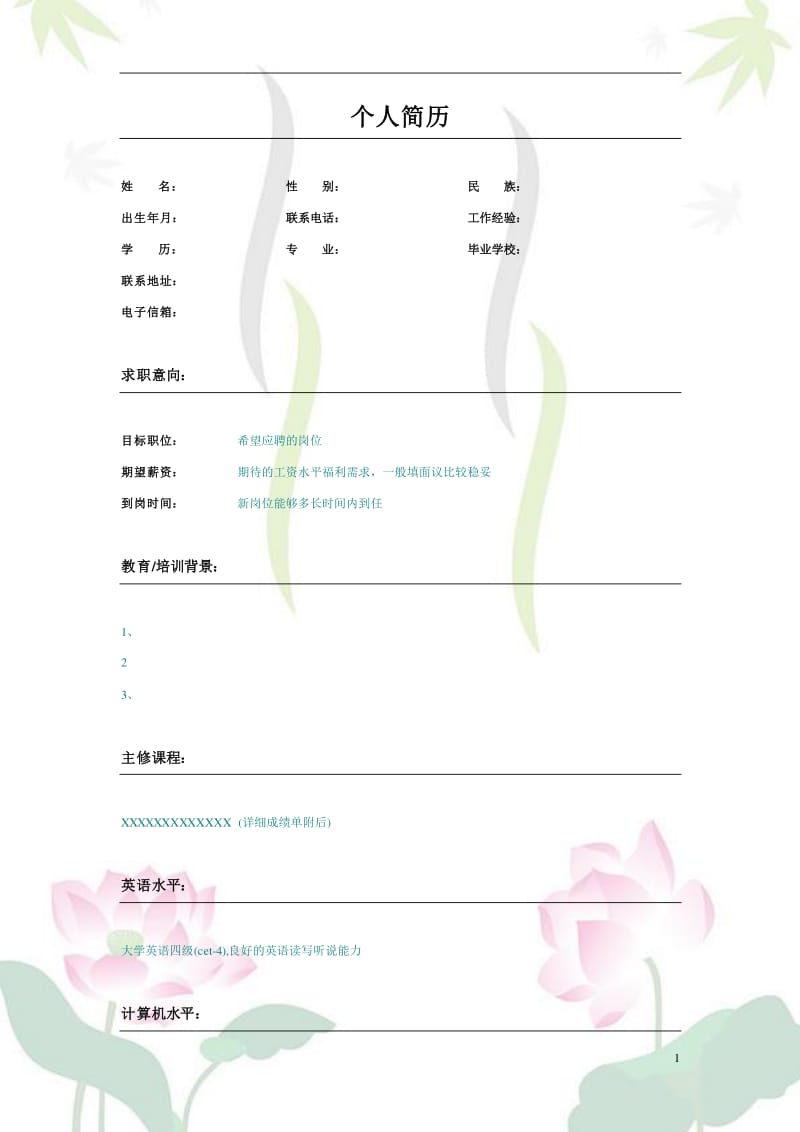 最新個人簡歷樣板,最新個人簡歷樣板